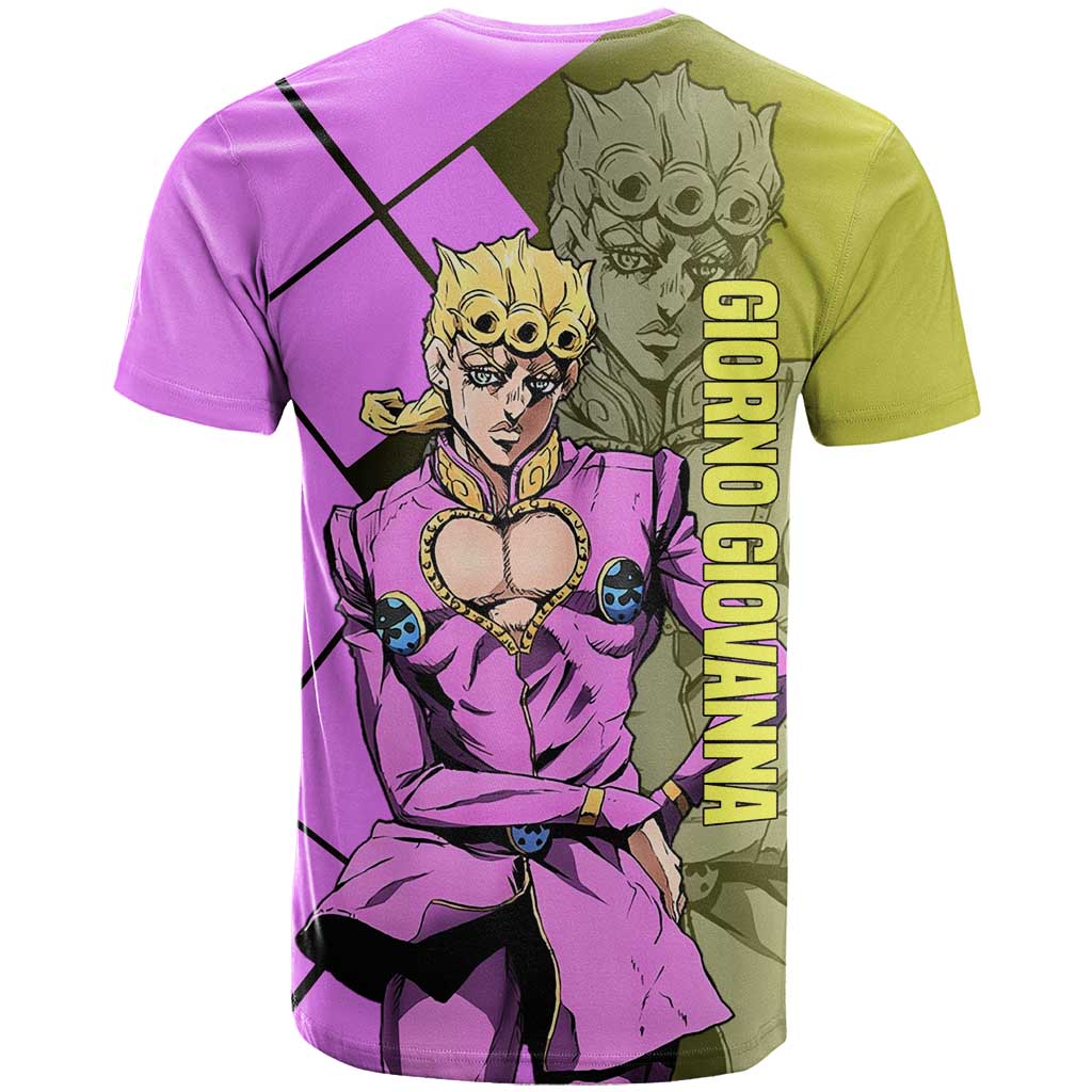 Giorno Giovanna JoJo's Bizarre Adventure T Shirt with Gold Experience Pose and Stylish Stand Design - The Mazicc