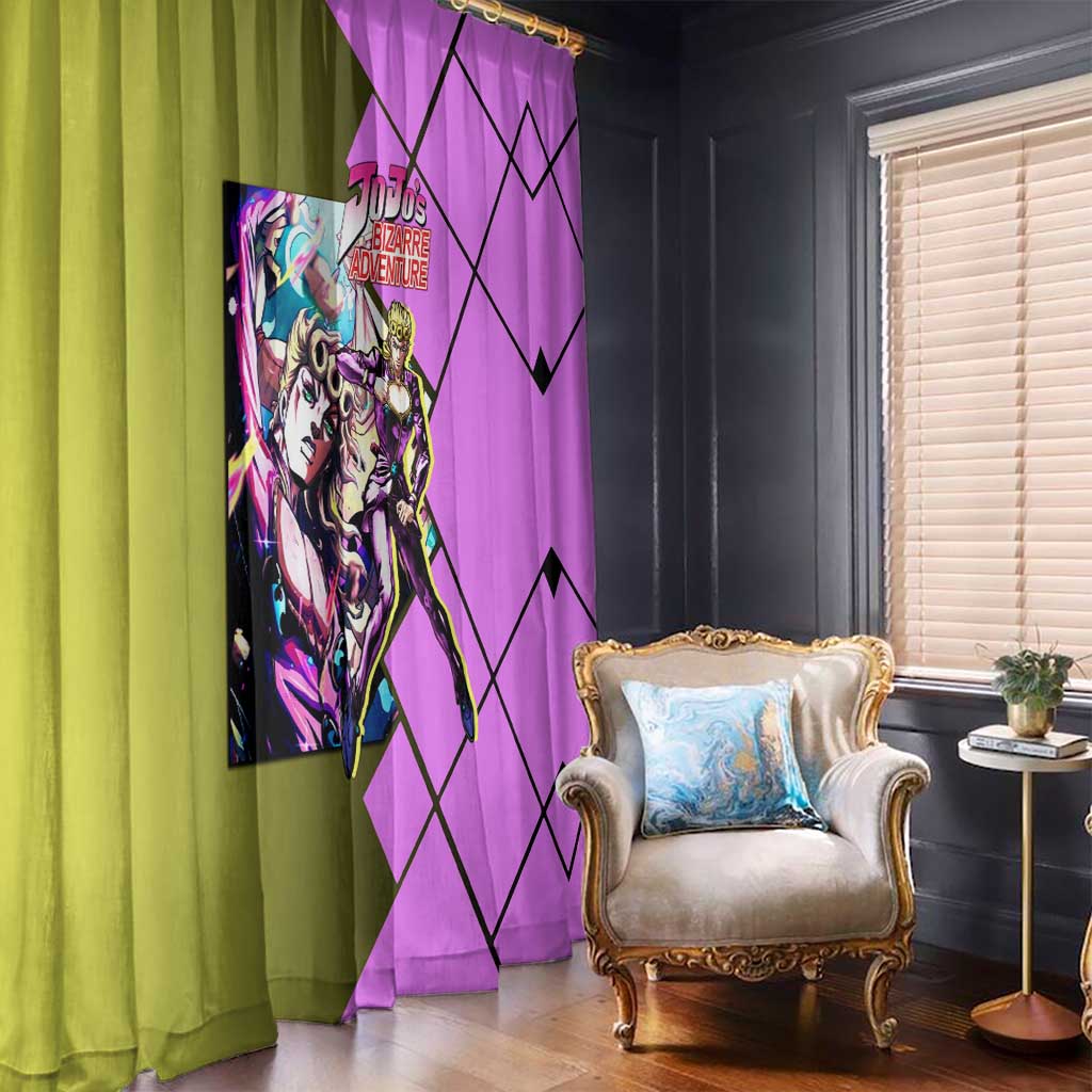 Giorno Giovanna JoJo's Bizarre Adventure Window Curtain with Gold Experience Pose and Stylish Stand Design - The Mazicc