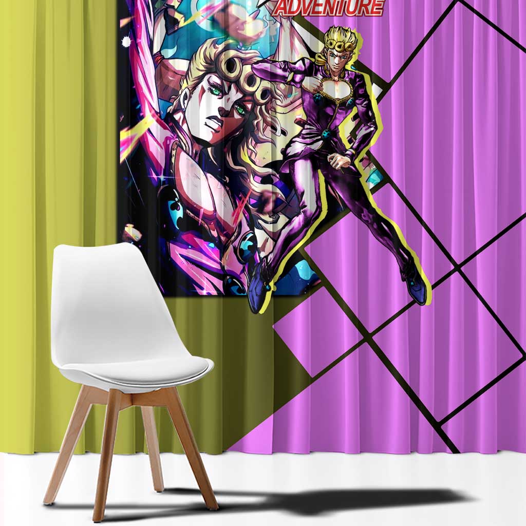 Giorno Giovanna JoJo's Bizarre Adventure Window Curtain with Gold Experience Pose and Stylish Stand Design - The Mazicc