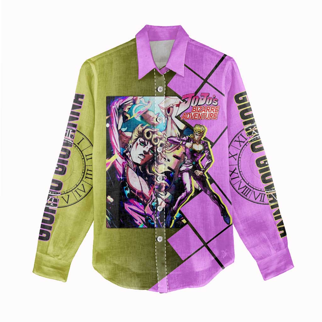 Giorno Giovanna JoJo's Bizarre Adventure Women Casual Shirt with Gold Experience Pose and Stylish Stand Design - The Mazicc