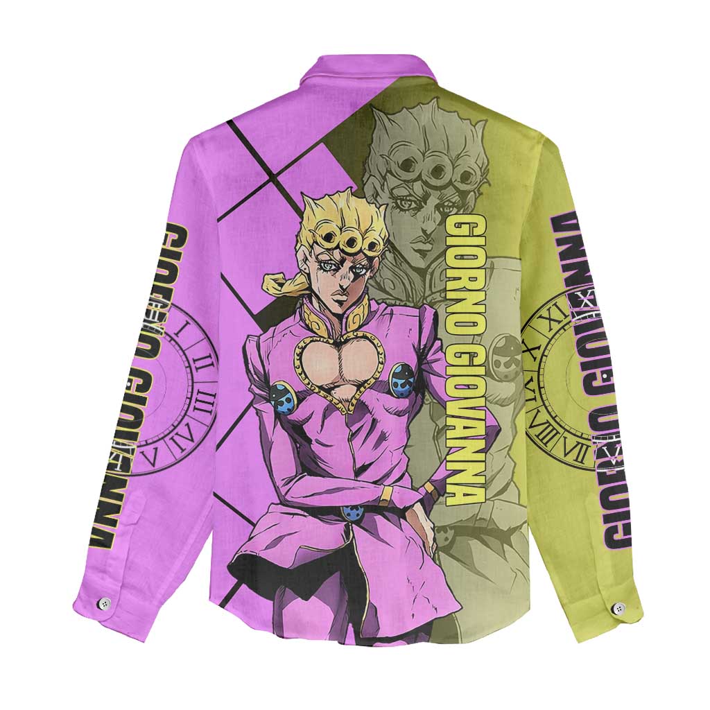 Giorno Giovanna JoJo's Bizarre Adventure Women Casual Shirt with Gold Experience Pose and Stylish Stand Design - The Mazicc