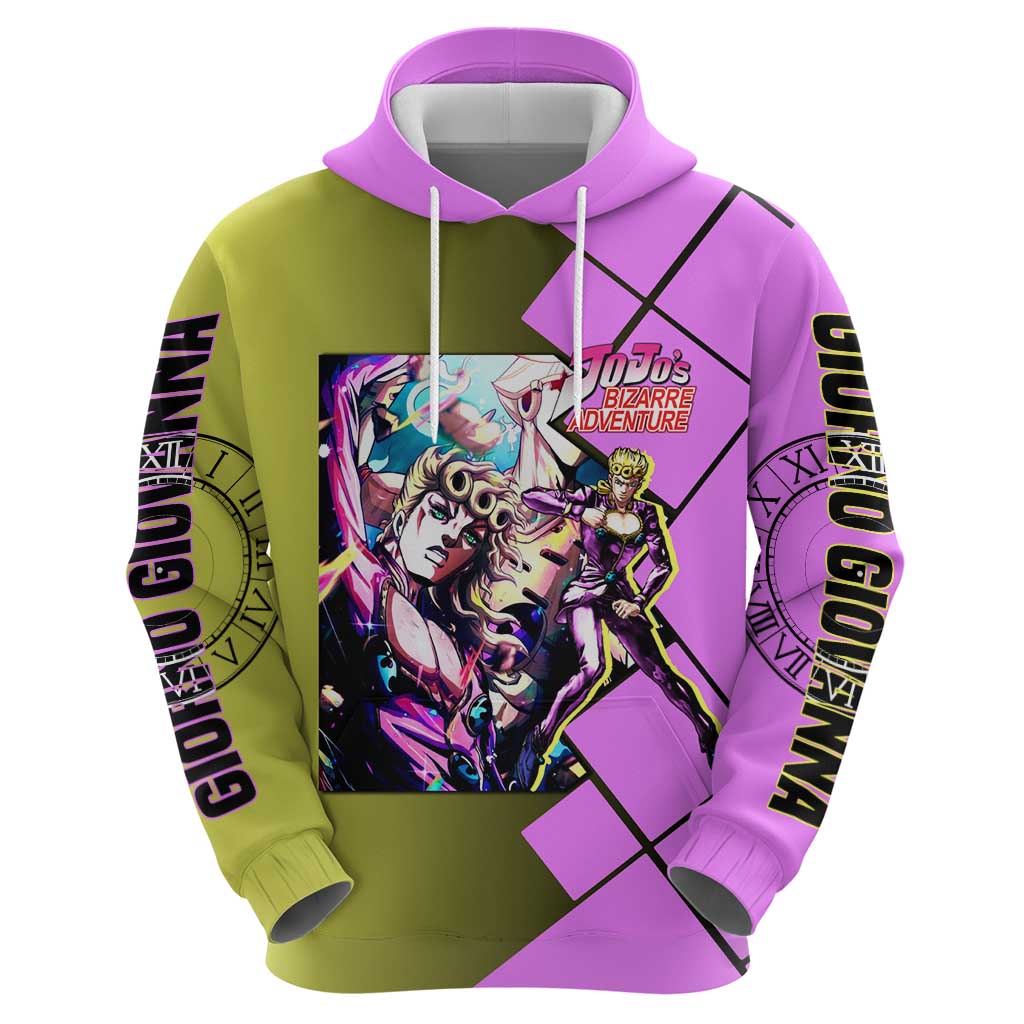 Giorno Giovanna JoJo's Bizarre Adventure Zip Hoodie with Gold Experience Pose and Stylish Stand Design - The Mazicc