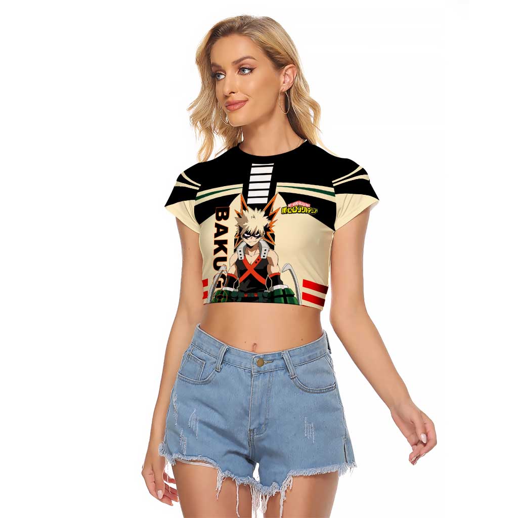 Katsuki Bakugo My Hero Academia Raglan Cropped T Shirt with Explosion Quirk and Dynamic Action Design - The Mazicc