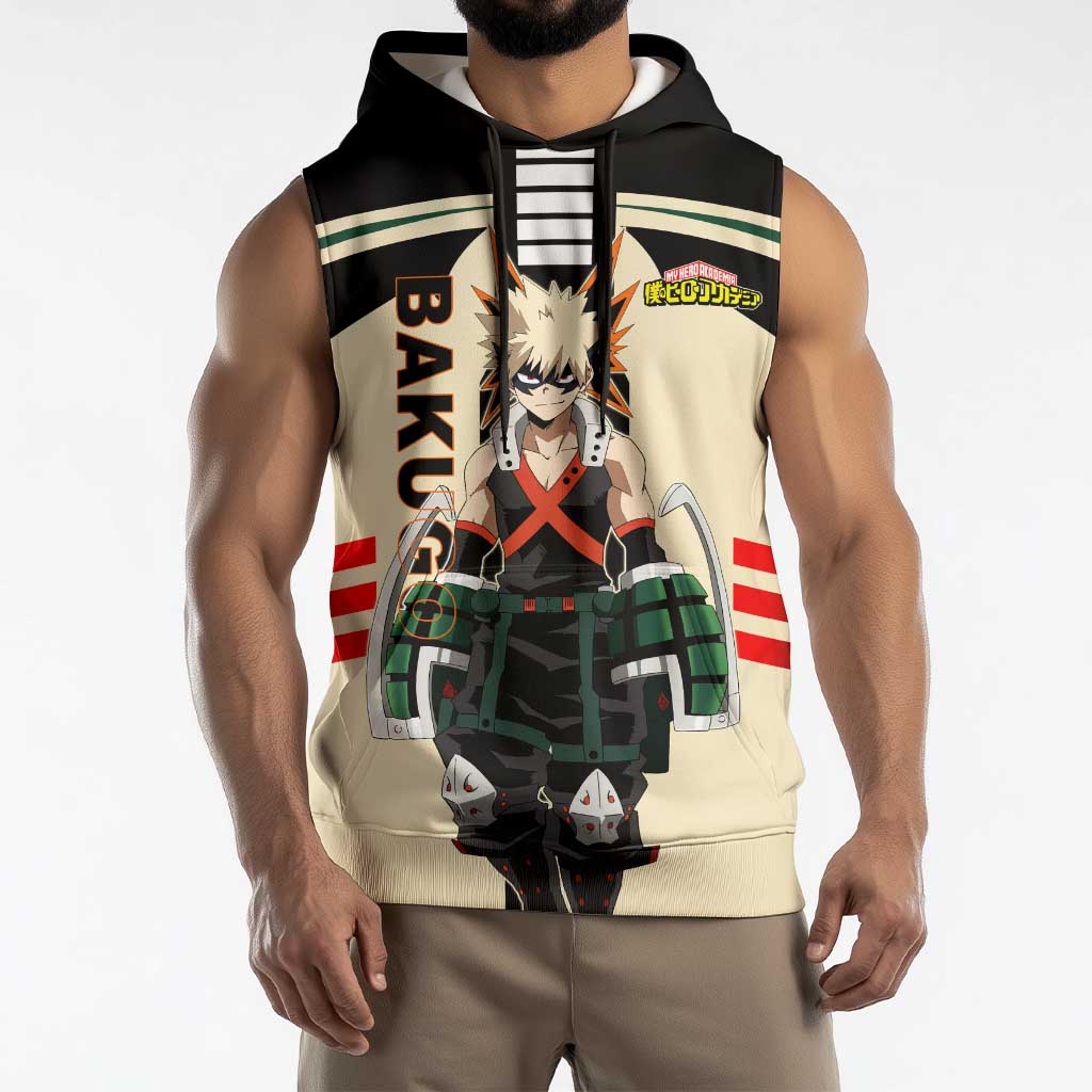 Katsuki Bakugo My Hero Academia Sleeveless Hoodie with Explosion Quirk and Dynamic Action Design - The Mazicc