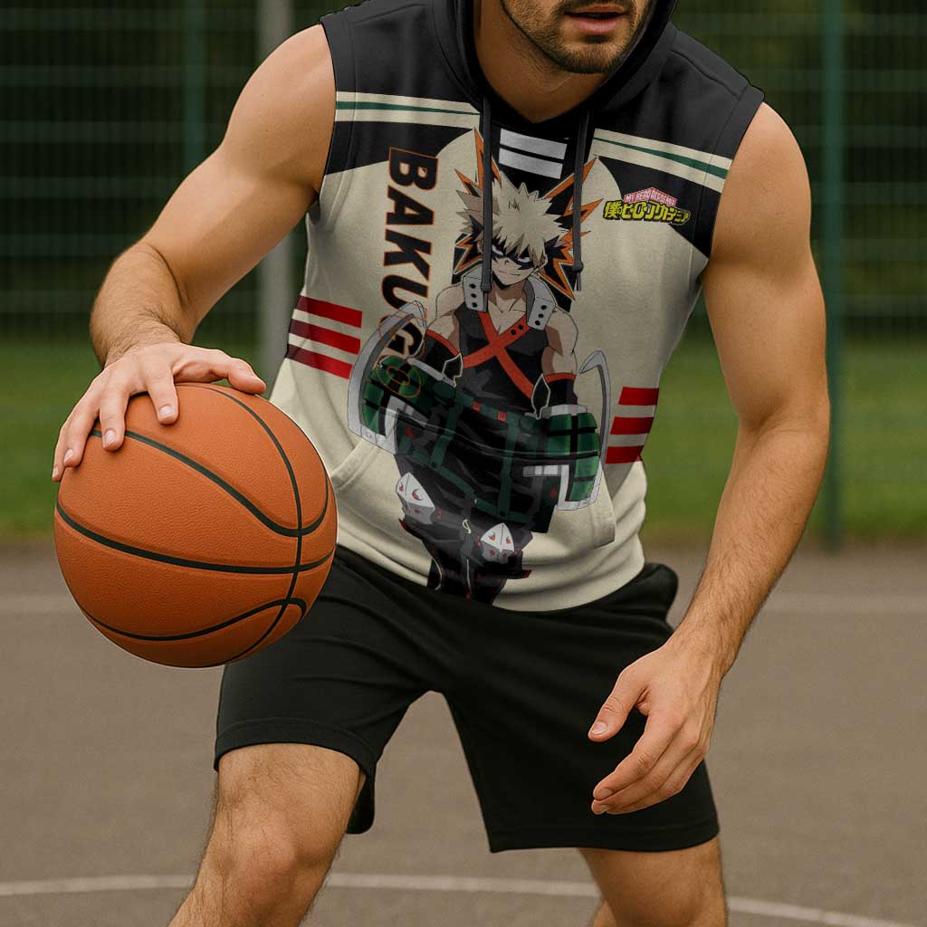 Katsuki Bakugo My Hero Academia Sleeveless Hoodie with Explosion Quirk and Dynamic Action Design - The Mazicc