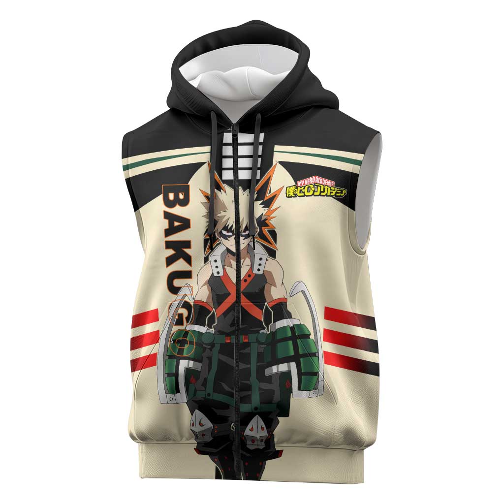 Katsuki Bakugo My Hero Academia Sleeveless Zip Hoodie with Explosion Quirk and Dynamic Action Design - The Mazicc