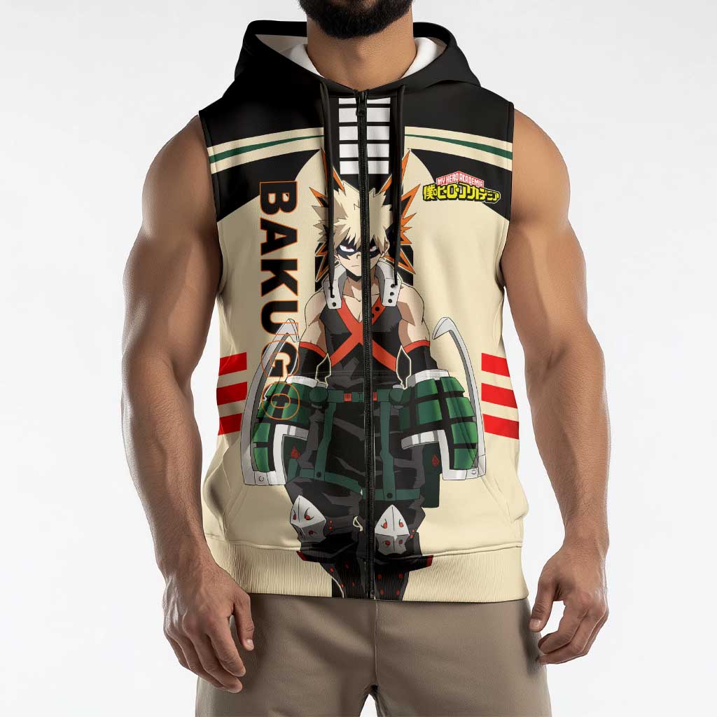 Katsuki Bakugo My Hero Academia Sleeveless Zip Hoodie with Explosion Quirk and Dynamic Action Design - The Mazicc