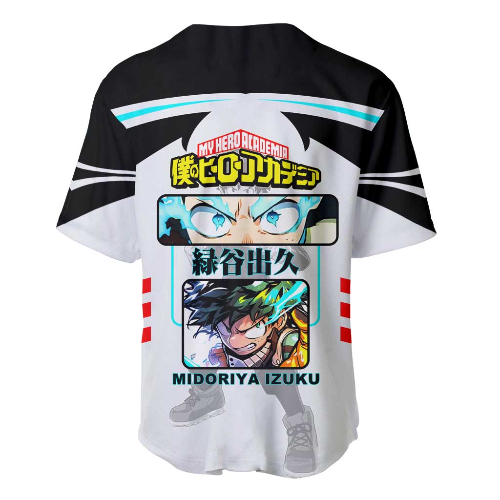 Izuku Midoriya My Hero Academia Baseball Jersey with One For All Quirk and Heroic Action Design - The Mazicc