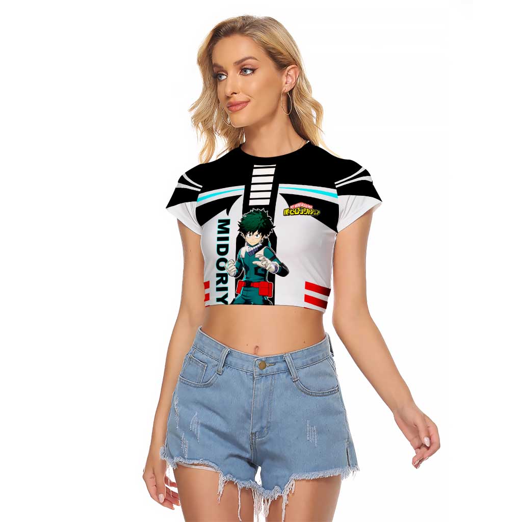 Izuku Midoriya My Hero Academia Raglan Cropped T Shirt with One For All Quirk and Heroic Action Design - The Mazicc