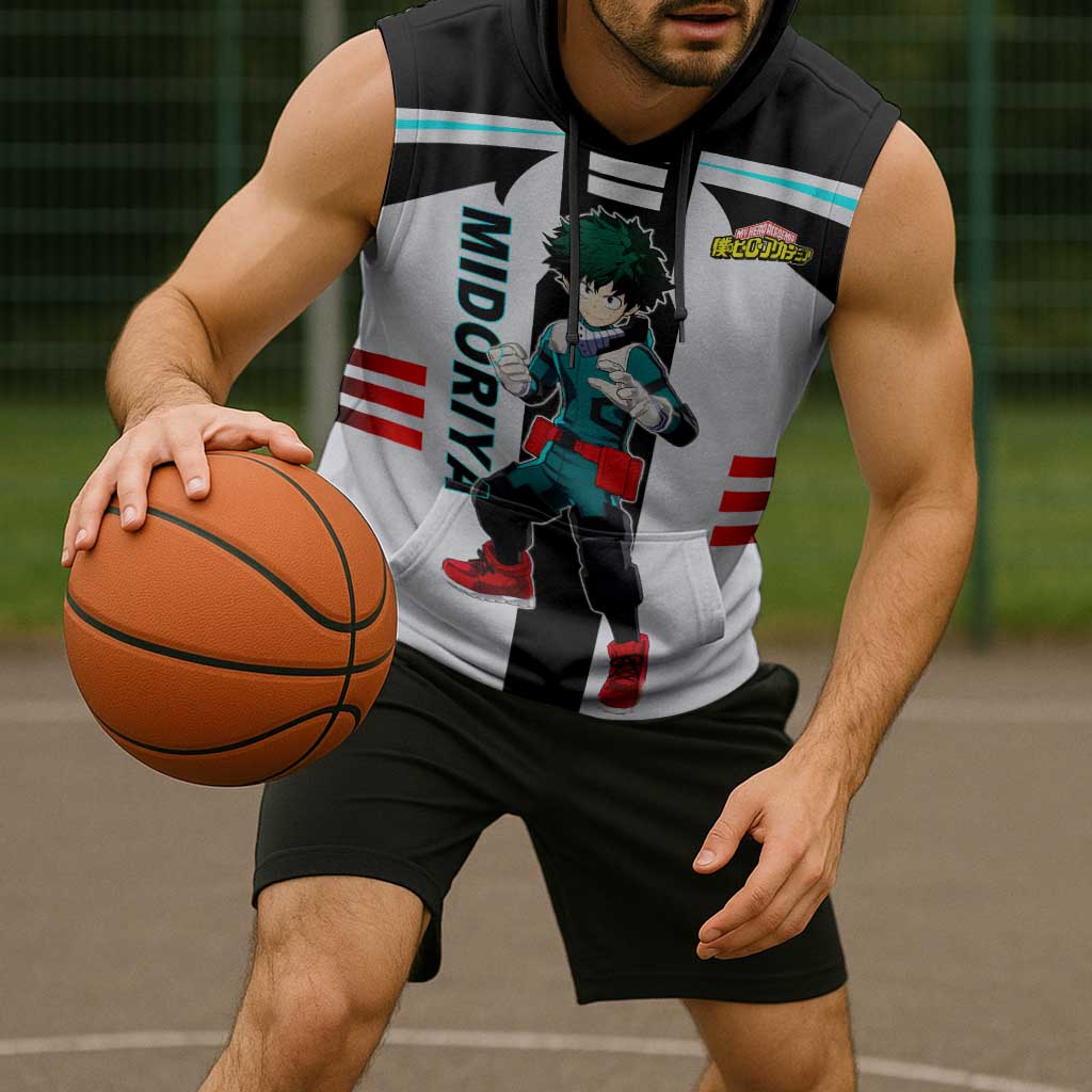 Izuku Midoriya My Hero Academia Sleeveless Hoodie with One For All Quirk and Heroic Action Design - The Mazicc