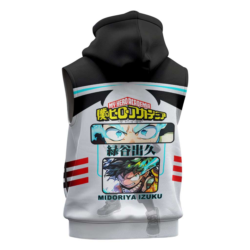 Izuku Midoriya My Hero Academia Sleeveless Zip Hoodie with One For All Quirk and Heroic Action Design - The Mazicc