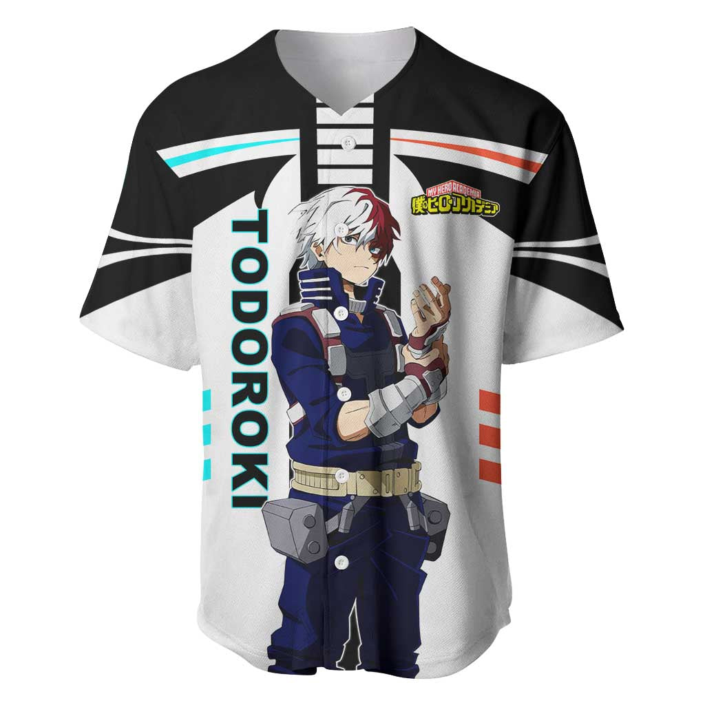 Shoto Todoroki My Hero Academia Baseball Jersey with Fire and Ice Quirk and Dynamic Hero Pose Design - The Mazicc