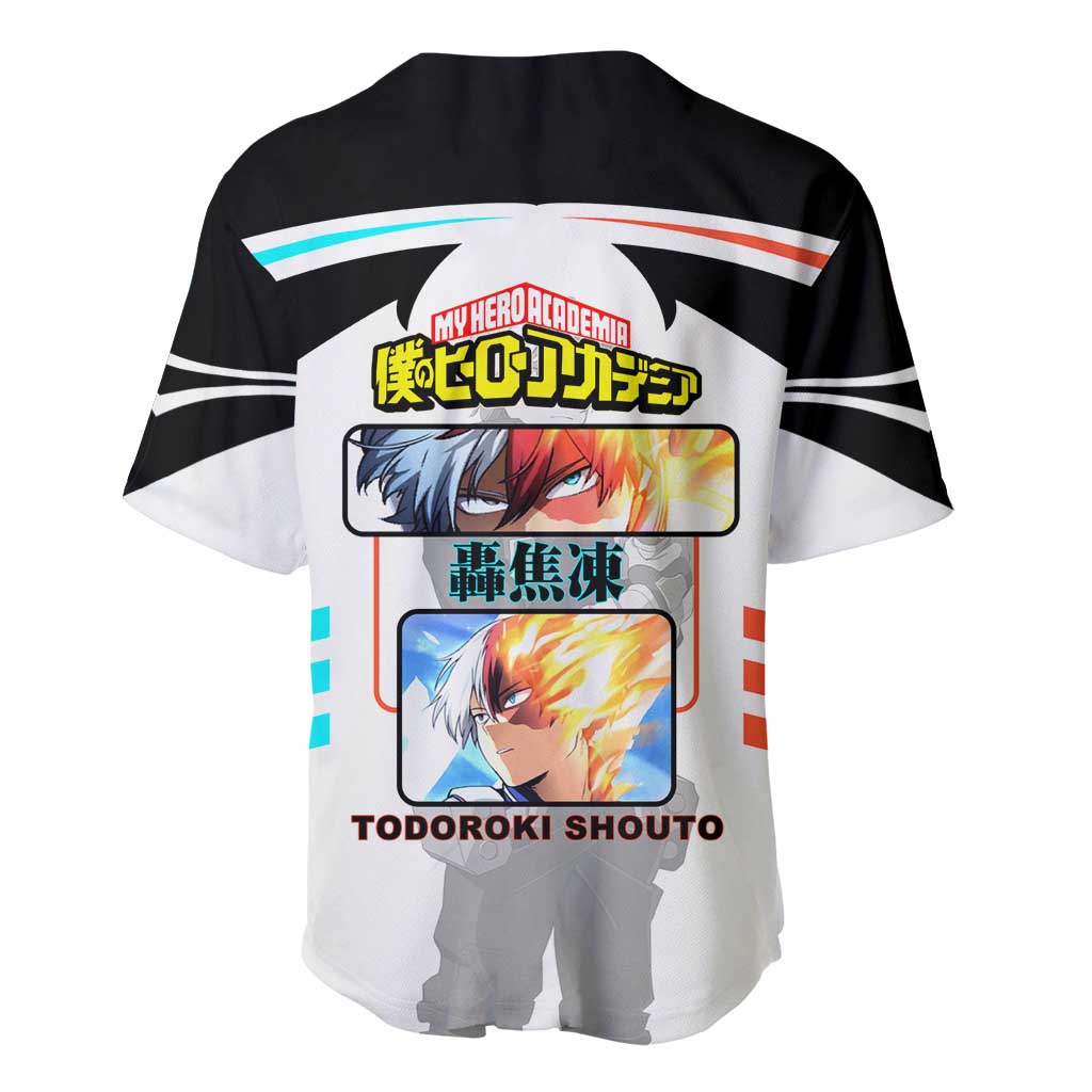 Shoto Todoroki My Hero Academia Baseball Jersey with Fire and Ice Quirk and Dynamic Hero Pose Design - The Mazicc