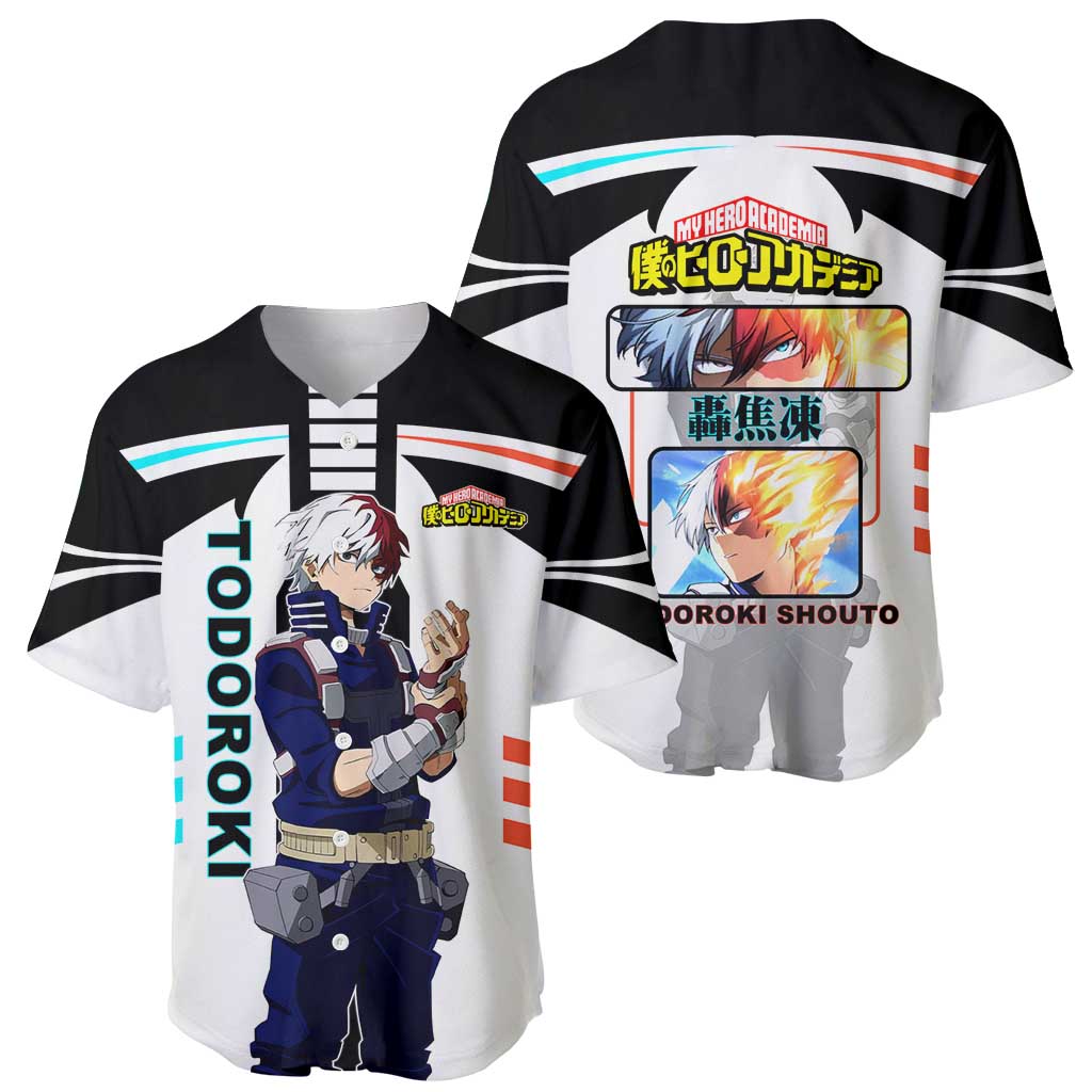 Shoto Todoroki My Hero Academia Baseball Jersey with Fire and Ice Quirk and Dynamic Hero Pose Design - The Mazicc