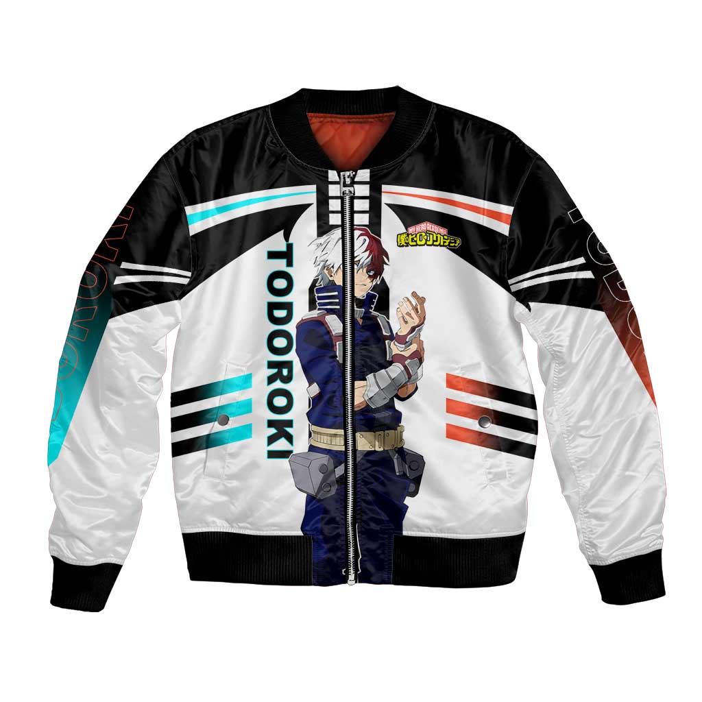 Shoto Todoroki My Hero Academia Bomber Jacket with Fire and Ice Quirk and Dynamic Hero Pose Design - The Mazicc