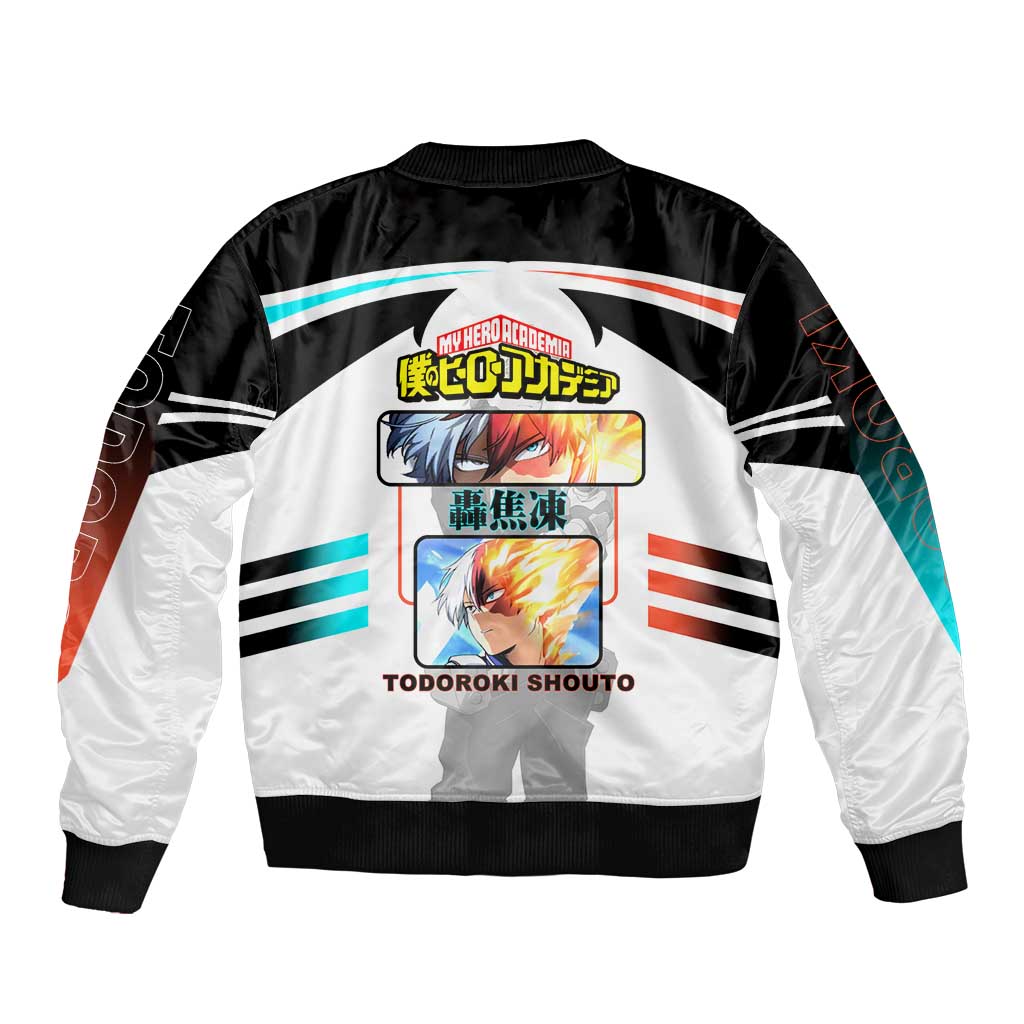 Shoto Todoroki My Hero Academia Bomber Jacket with Fire and Ice Quirk and Dynamic Hero Pose Design - The Mazicc
