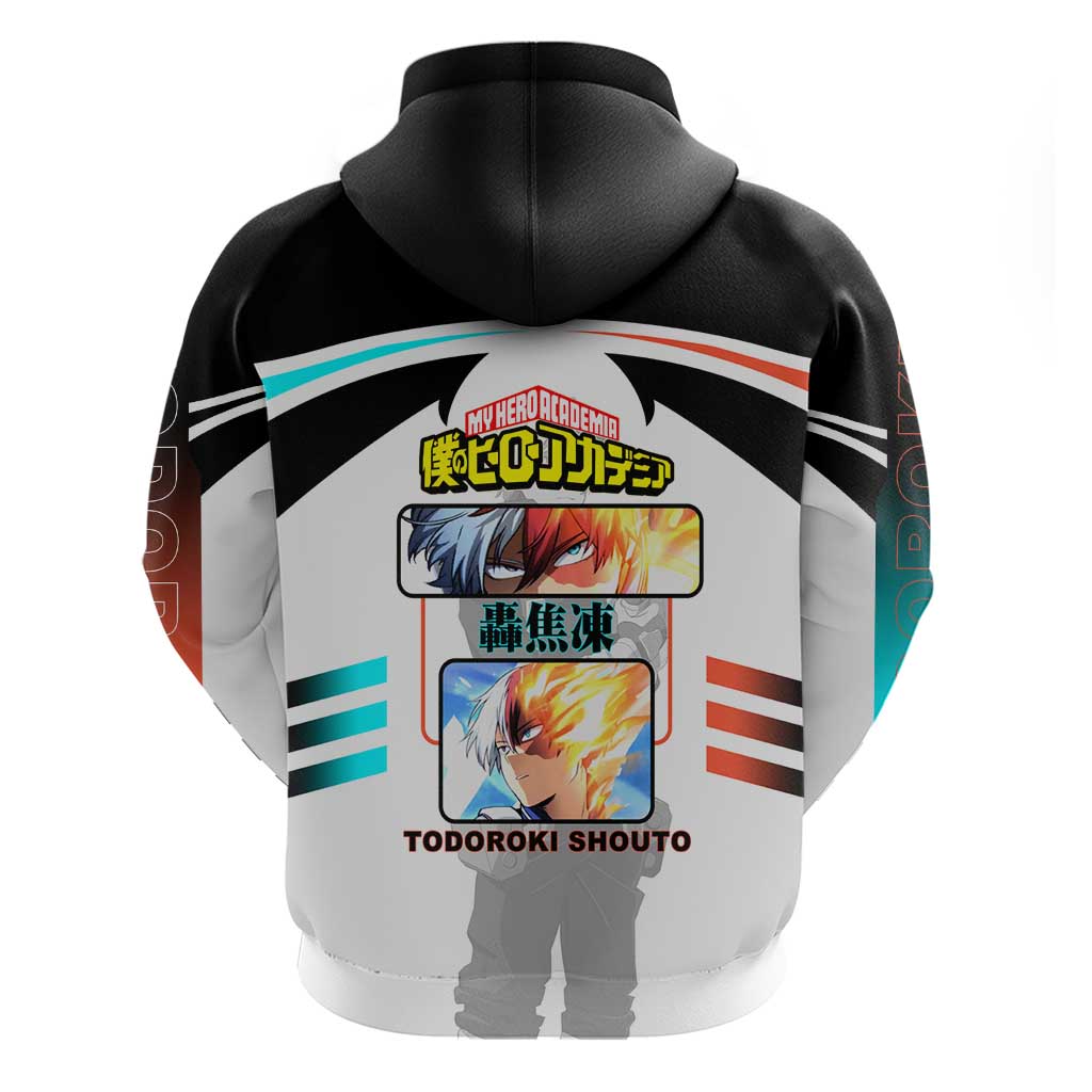 Shoto Todoroki My Hero Academia Hoodie with Fire and Ice Quirk and Dynamic Hero Pose Design - The Mazicc