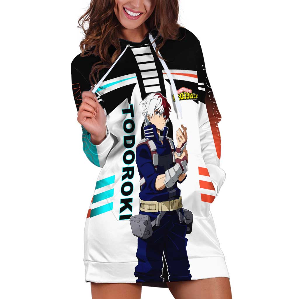 Shoto Todoroki My Hero Academia Hoodie Dress with Fire and Ice Quirk and Dynamic Hero Pose Design - The Mazicc