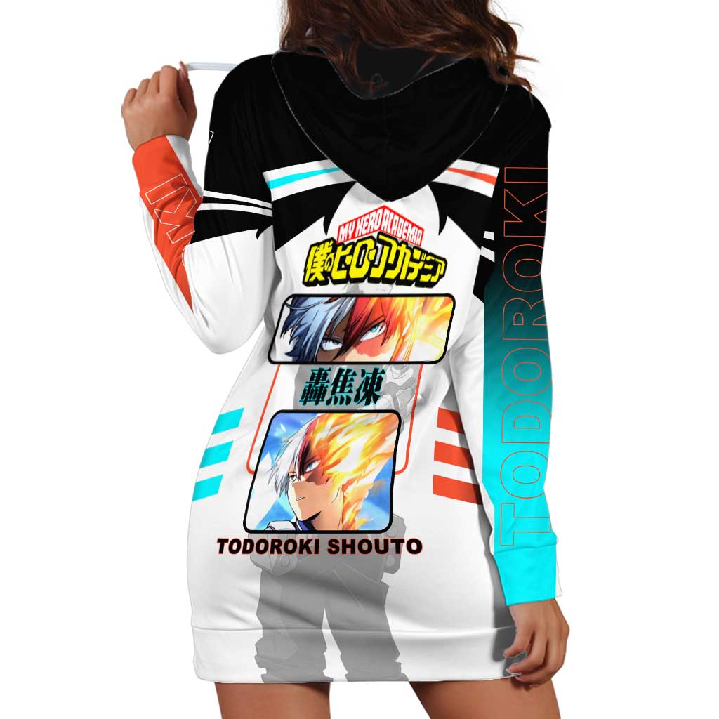 Shoto Todoroki My Hero Academia Hoodie Dress with Fire and Ice Quirk and Dynamic Hero Pose Design - The Mazicc