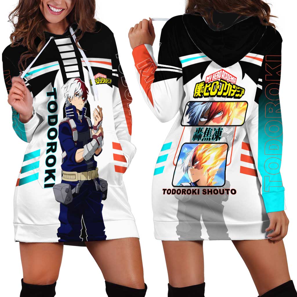 Shoto Todoroki My Hero Academia Hoodie Dress with Fire and Ice Quirk and Dynamic Hero Pose Design - The Mazicc