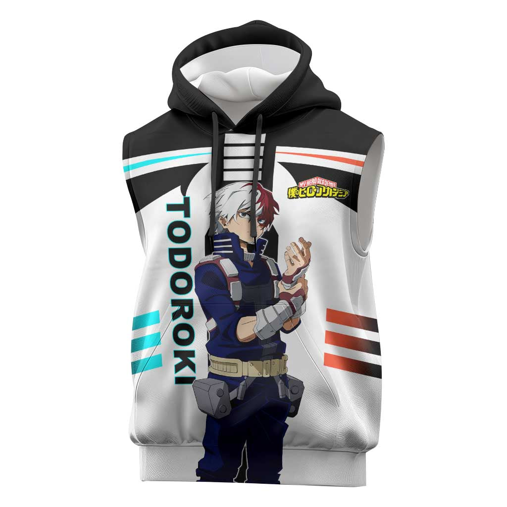 Shoto Todoroki My Hero Academia Sleeveless Hoodie with Fire and Ice Quirk and Dynamic Hero Pose Design - The Mazicc