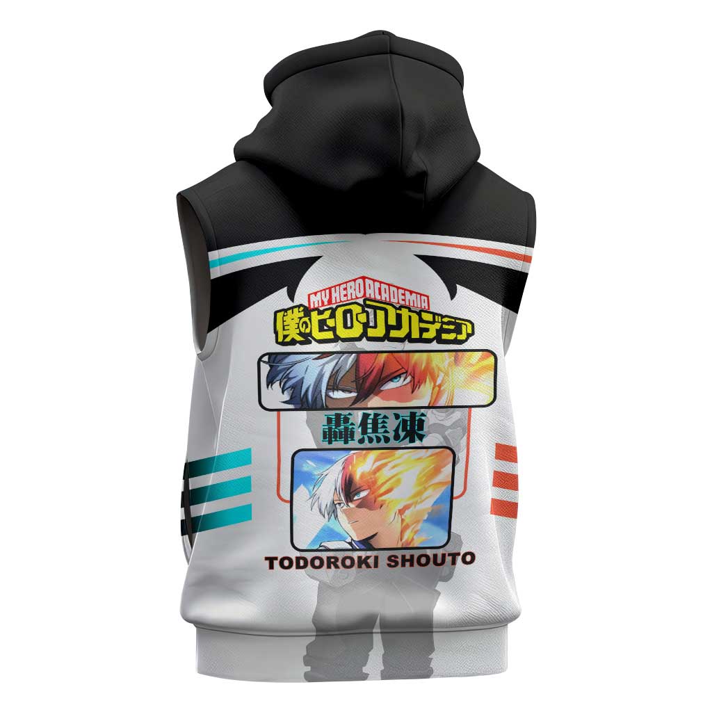 Shoto Todoroki My Hero Academia Sleeveless Hoodie with Fire and Ice Quirk and Dynamic Hero Pose Design - The Mazicc