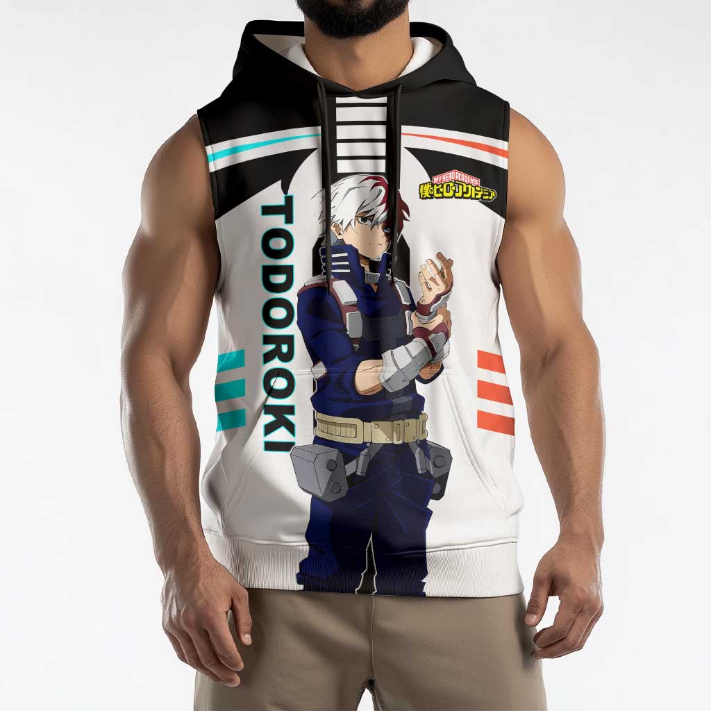 Shoto Todoroki My Hero Academia Sleeveless Hoodie with Fire and Ice Quirk and Dynamic Hero Pose Design - The Mazicc
