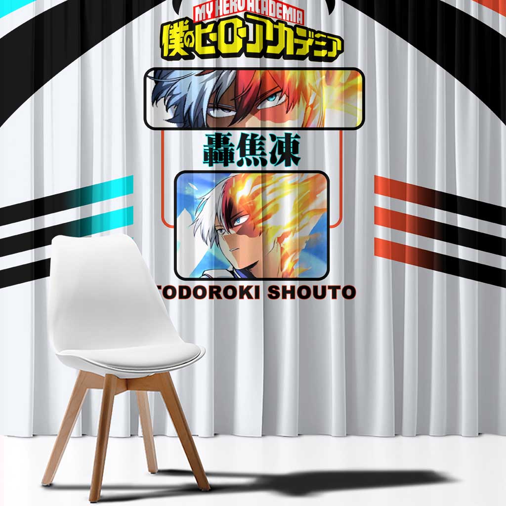 Shoto Todoroki My Hero Academia Window Curtain with Fire and Ice Quirk and Dynamic Hero Pose Design - The Mazicc