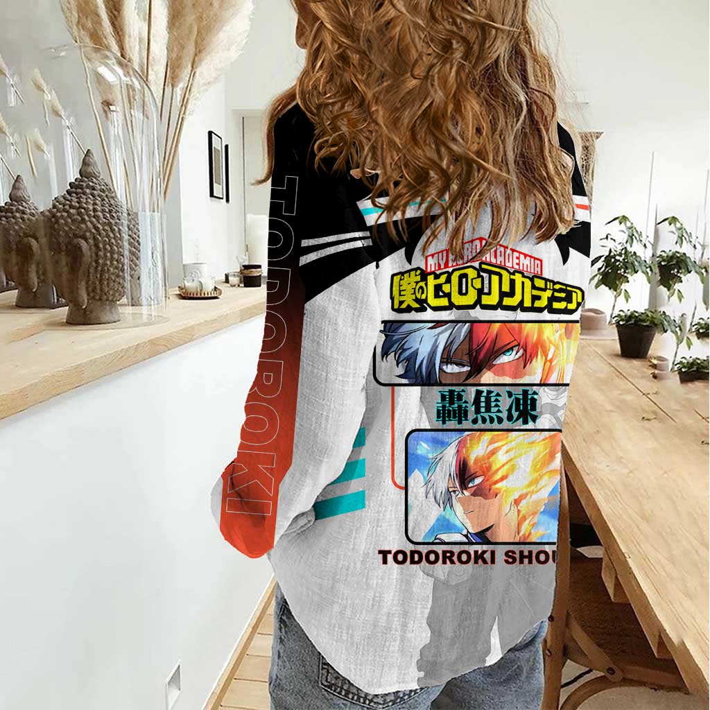 Shoto Todoroki My Hero Academia Women Casual Shirt with Fire and Ice Quirk and Dynamic Hero Pose Design - The Mazicc