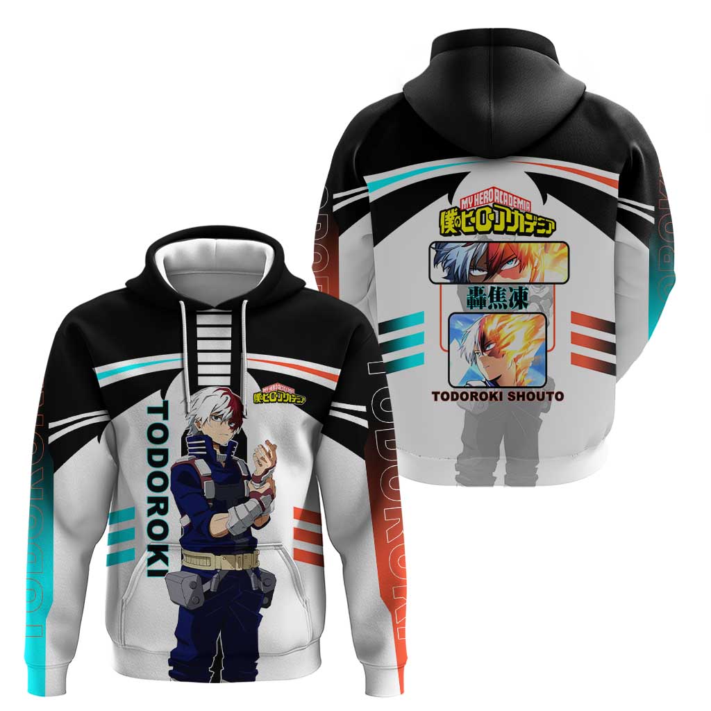 Shoto Todoroki My Hero Academia Zip Hoodie with Fire and Ice Quirk and Dynamic Hero Pose Design - The Mazicc