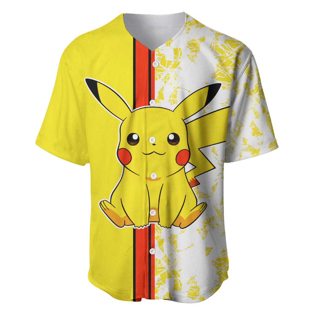 Pikachu Baseball Jersey with Electric Type and Energetic Lightning Pose Design - The Mazicc