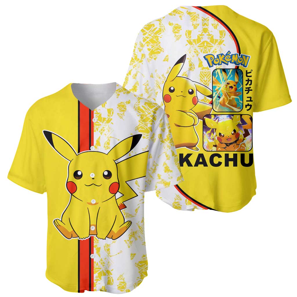 Pikachu Baseball Jersey with Electric Type and Energetic Lightning Pose Design - The Mazicc