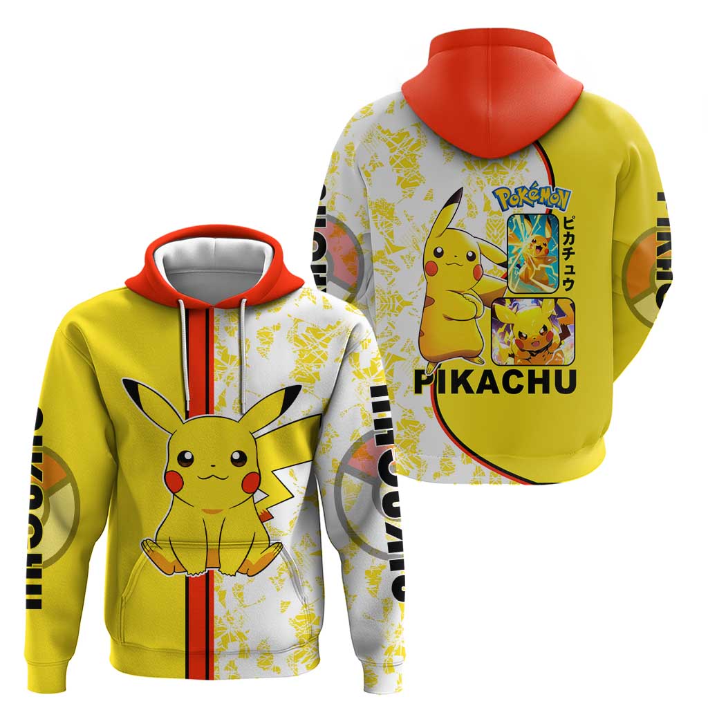 Pikachu Hoodie with Electric Type and Energetic Lightning Pose Design - The Mazicc
