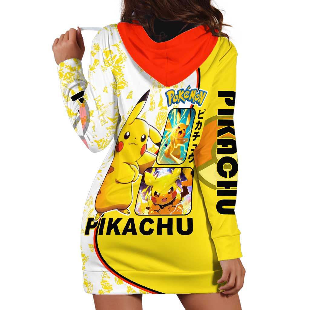 Pikachu Hoodie Dress with Electric Type and Energetic Lightning Pose Design - The Mazicc