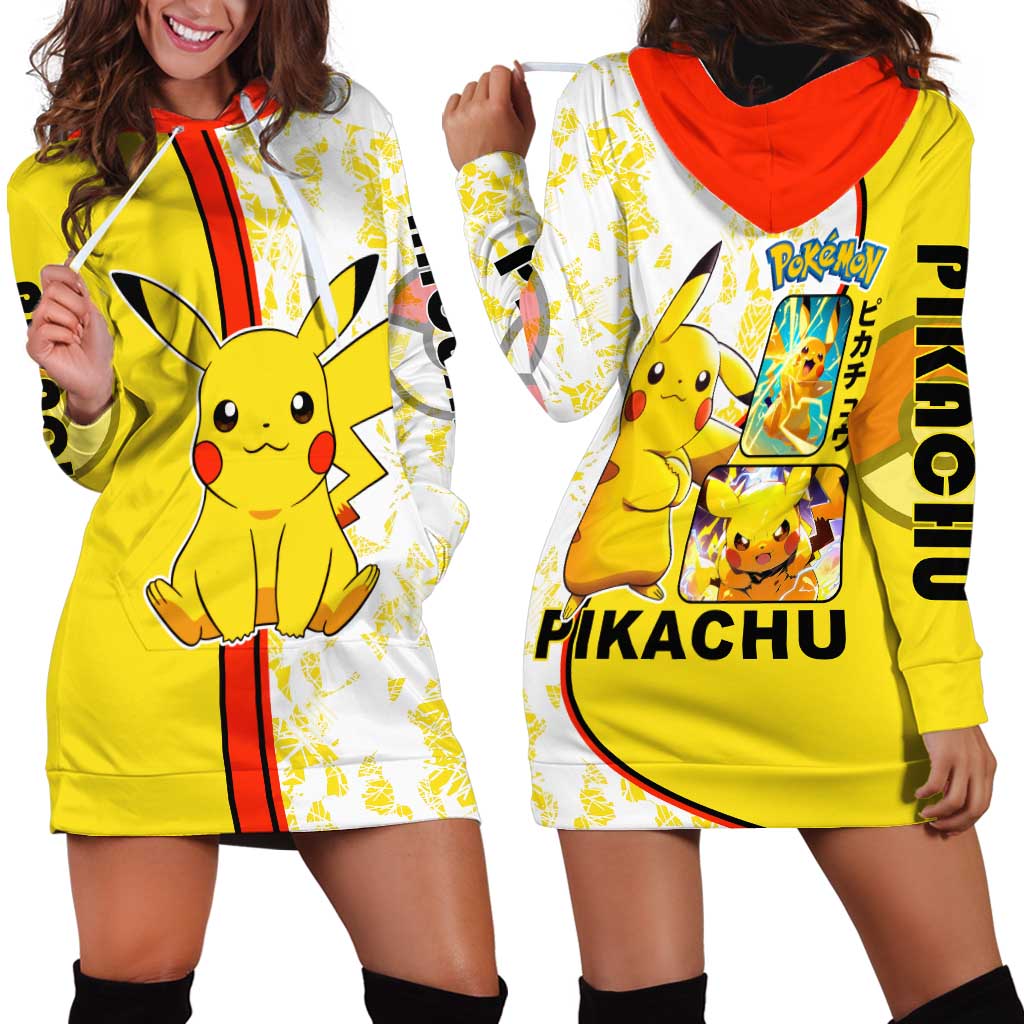Pikachu Hoodie Dress with Electric Type and Energetic Lightning Pose Design - The Mazicc