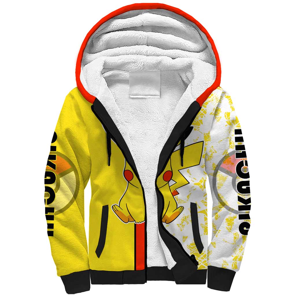 Pikachu Sherpa Hoodie with Electric Type and Energetic Lightning Pose Design - The Mazicc