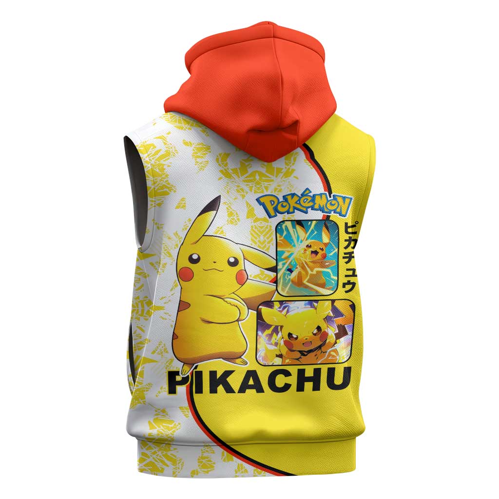 Pikachu Sleeveless Hoodie with Electric Type and Energetic Lightning Pose Design - The Mazicc