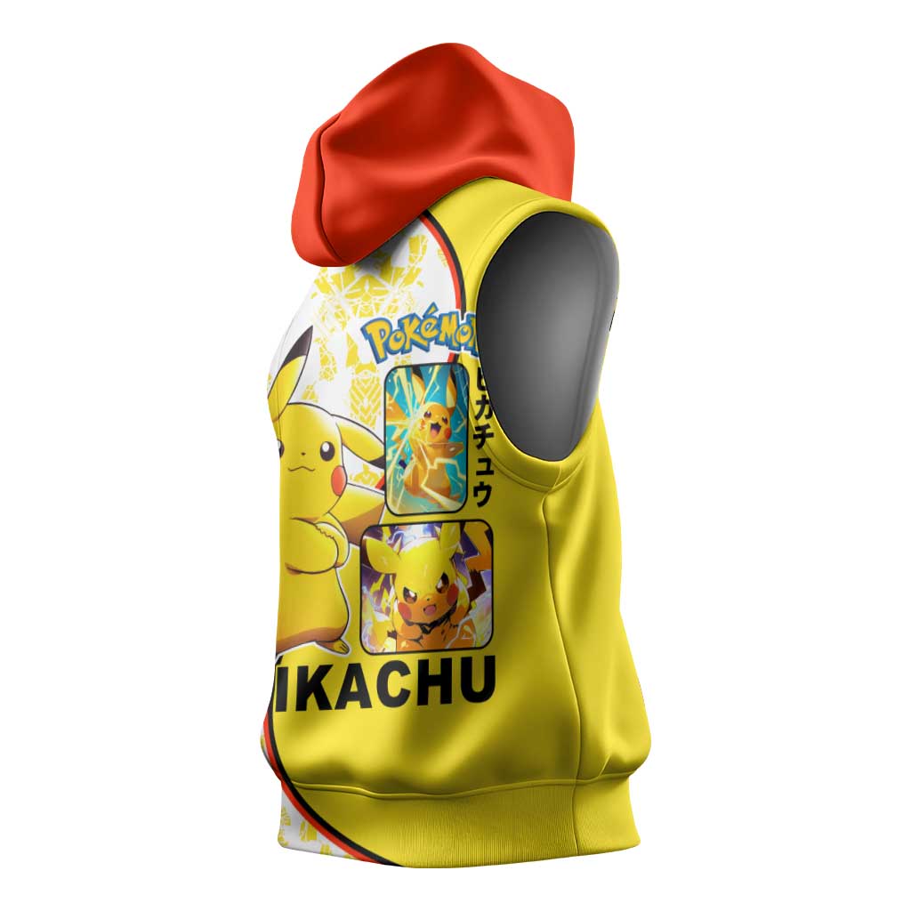 Pikachu Sleeveless Hoodie with Electric Type and Energetic Lightning Pose Design - The Mazicc