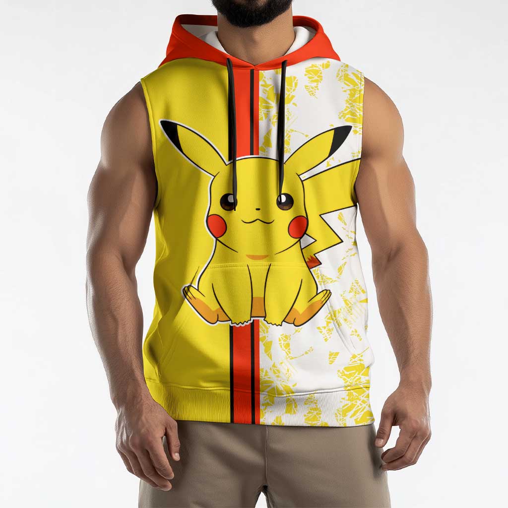 Pikachu Sleeveless Hoodie with Electric Type and Energetic Lightning Pose Design - The Mazicc