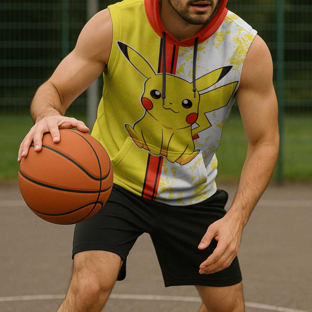 Pikachu Sleeveless Hoodie with Electric Type and Energetic Lightning Pose Design - The Mazicc