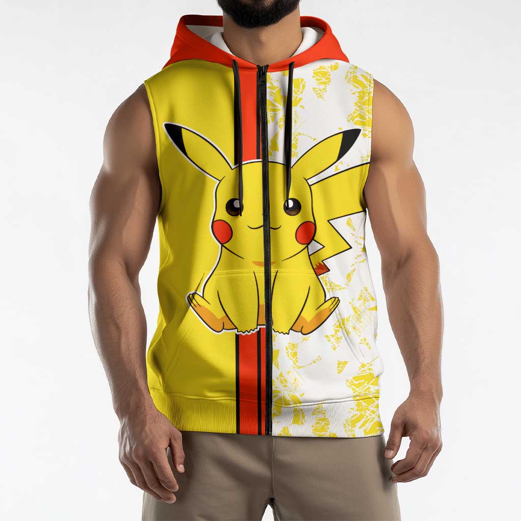 Pikachu Sleeveless Zip Hoodie with Electric Type and Energetic Lightning Pose Design - The Mazicc
