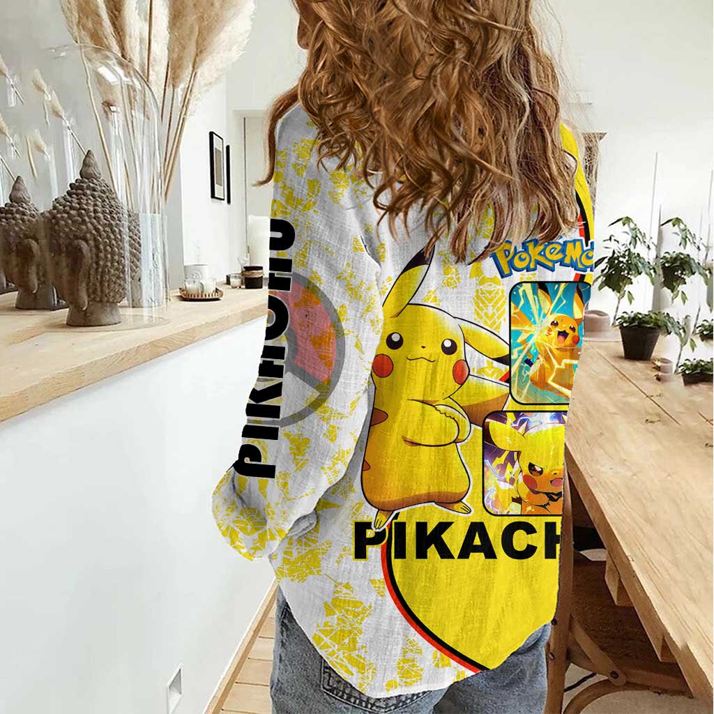 Pikachu Women Casual Shirt with Electric Type and Energetic Lightning Pose Design - The Mazicc