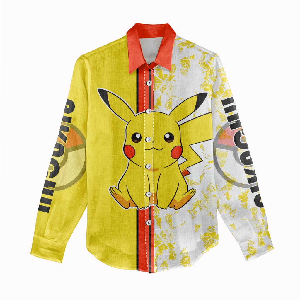 Pikachu Women Casual Shirt with Electric Type and Energetic Lightning Pose Design - The Mazicc
