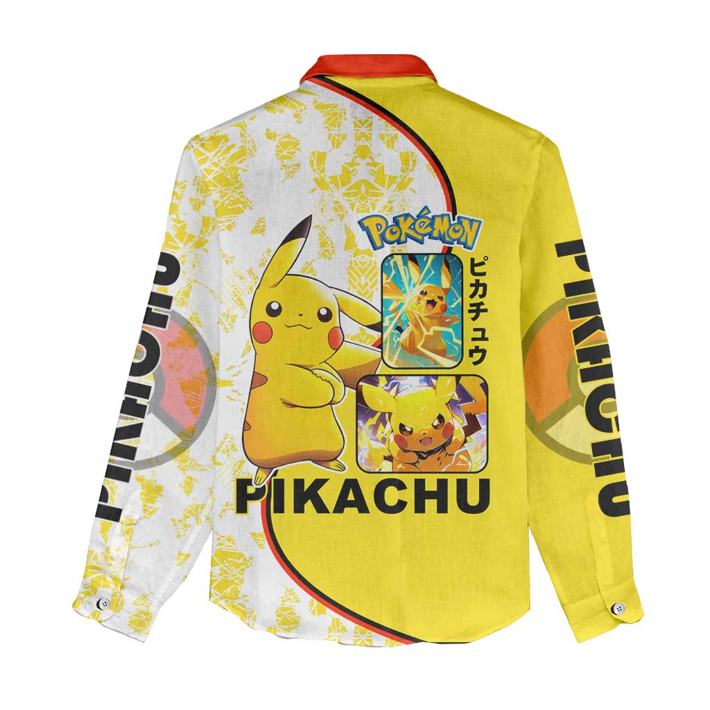 Pikachu Women Casual Shirt with Electric Type and Energetic Lightning Pose Design - The Mazicc