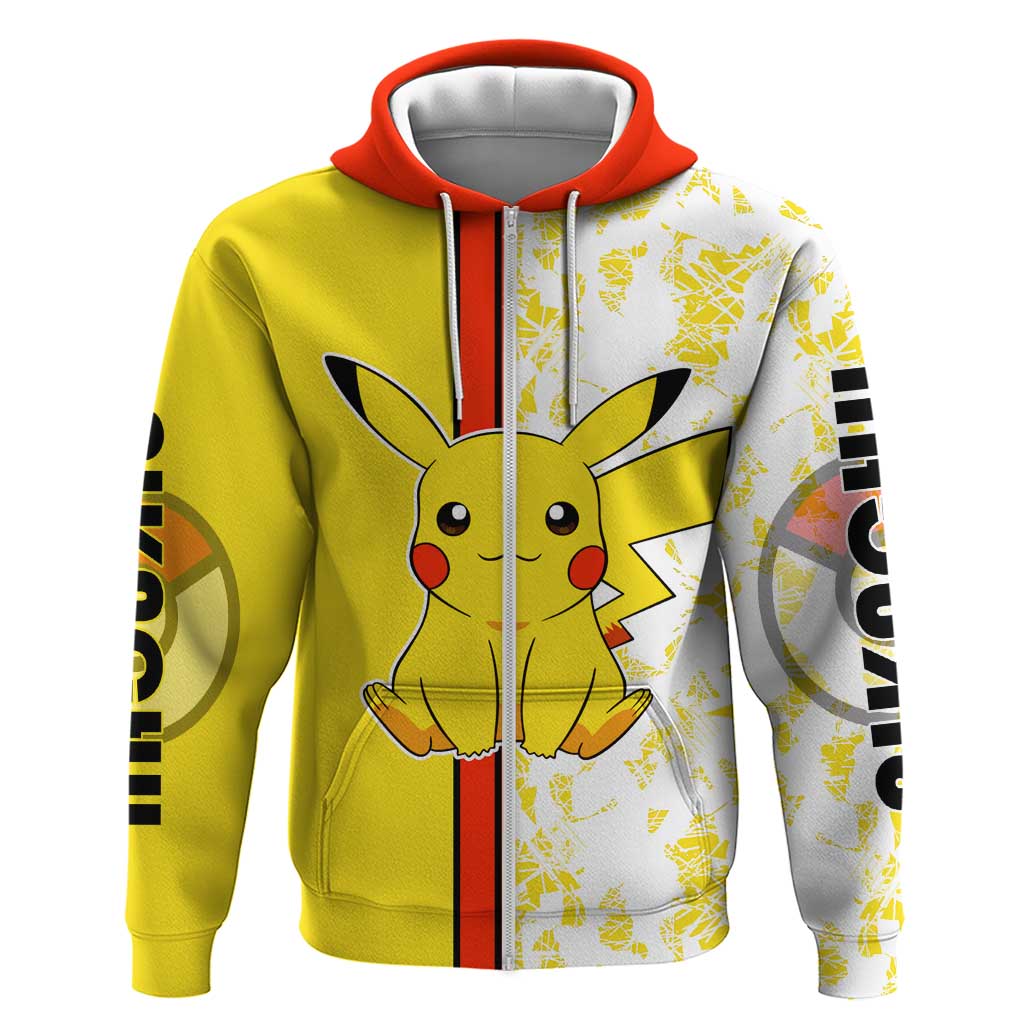 Pikachu Zip Hoodie with Electric Type and Energetic Lightning Pose Design - The Mazicc
