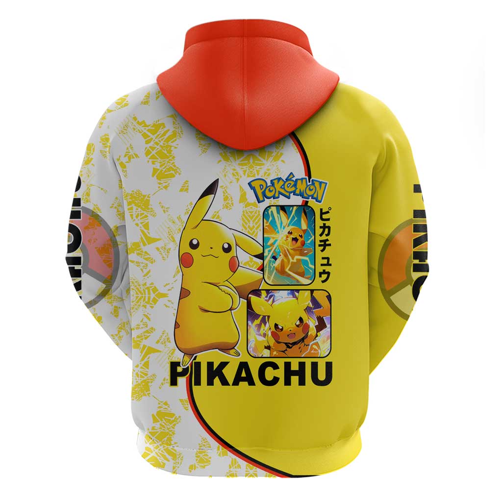 Pikachu Zip Hoodie with Electric Type and Energetic Lightning Pose Design - The Mazicc