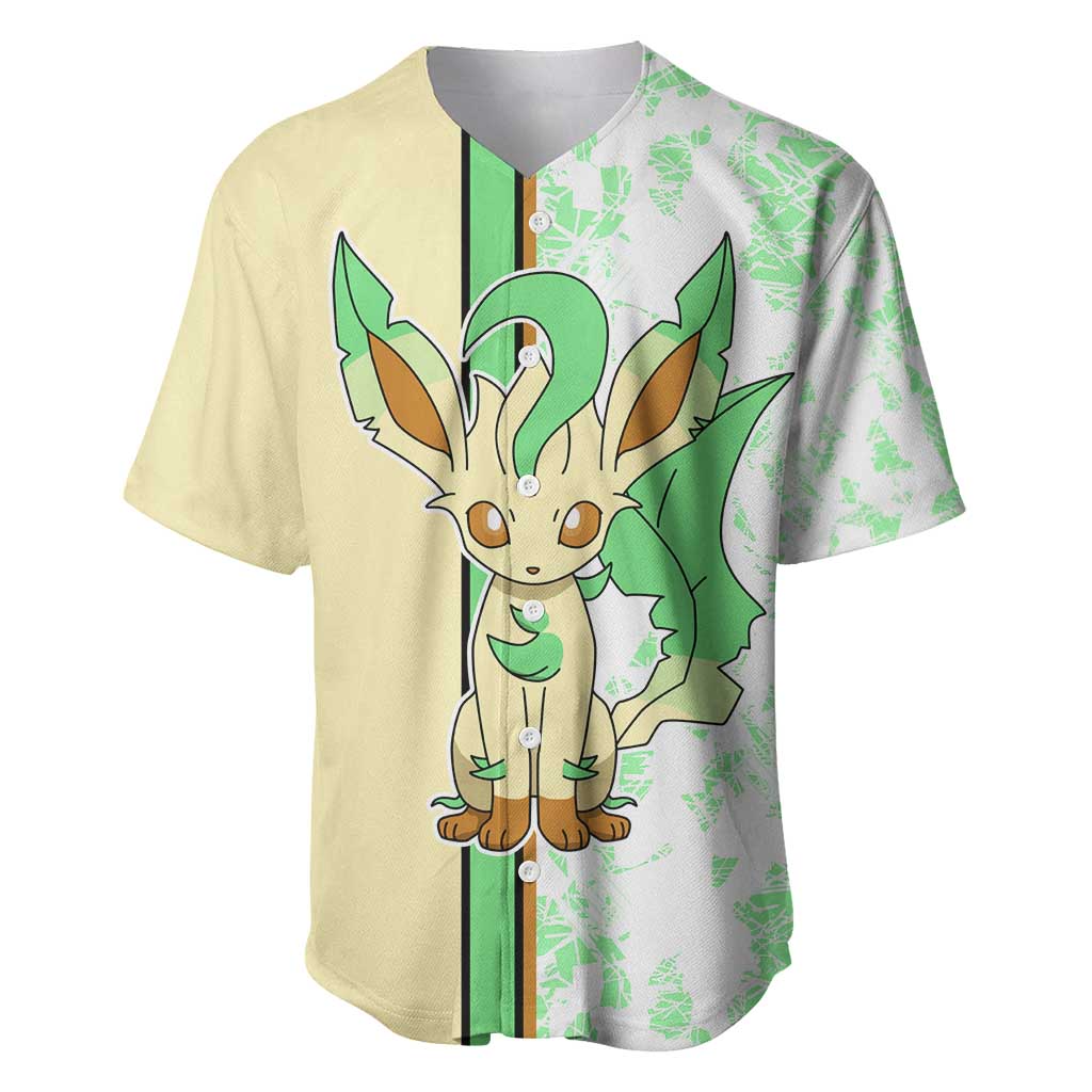 Leafeon Baseball Jersey with Grass Type and Leafy Nature Pose Design - The Mazicc