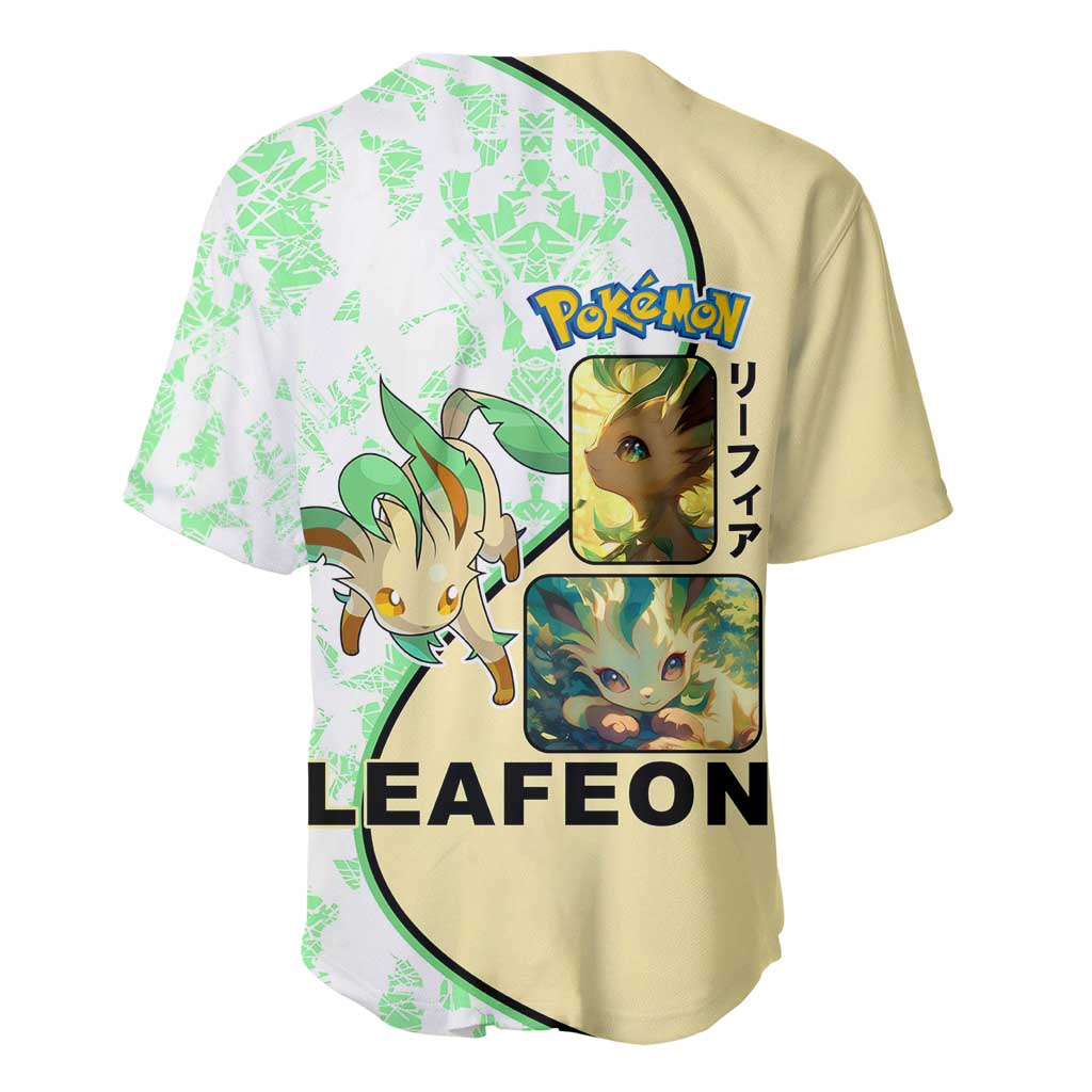 Leafeon Baseball Jersey with Grass Type and Leafy Nature Pose Design - The Mazicc