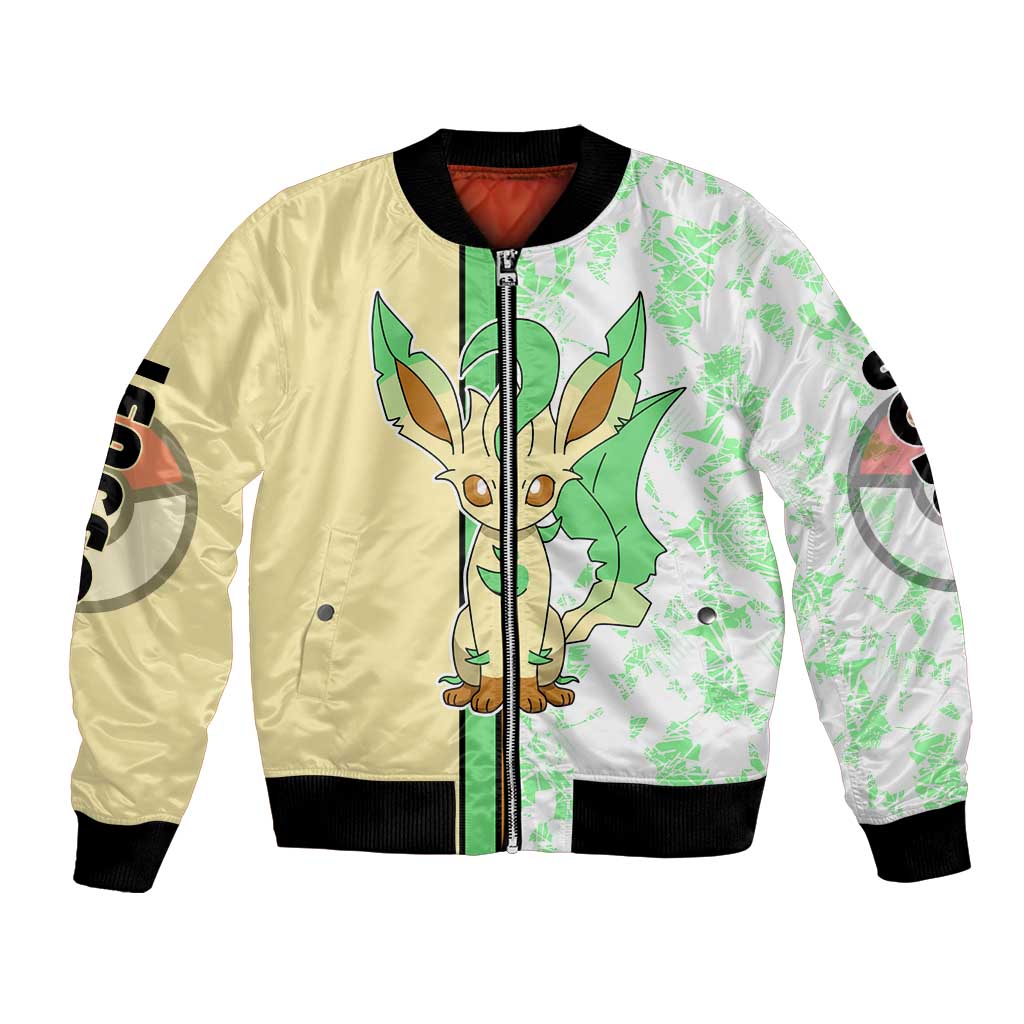 Leafeon Bomber Jacket with Grass Type and Leafy Nature Pose Design - The Mazicc