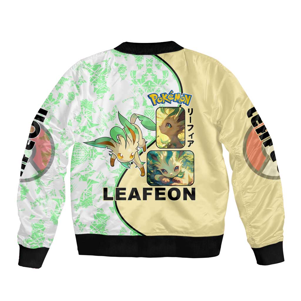 Leafeon Bomber Jacket with Grass Type and Leafy Nature Pose Design - The Mazicc